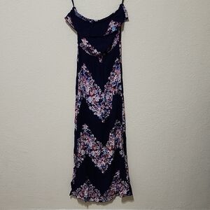 Deb Navy Blue and Pink Slip Dress Strapless Floral Dress